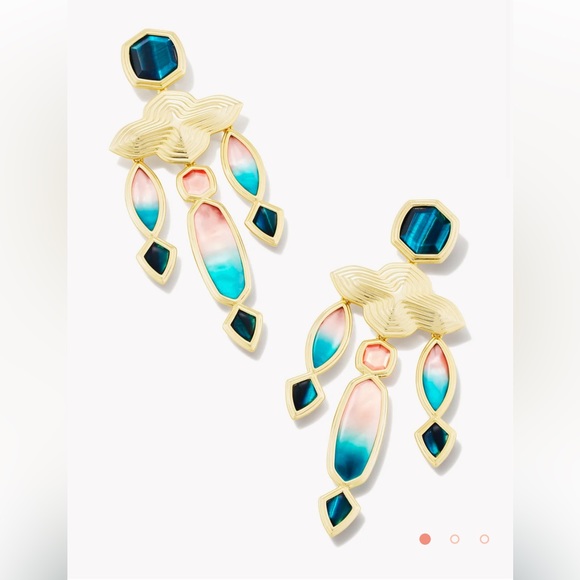 Kendra Scott Jewelry - Kendra Scott Monica Gold Statement Earrings in Teal Mix